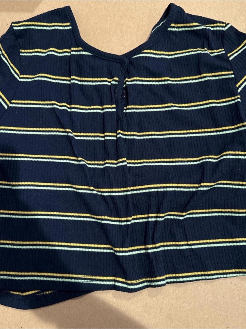 ROMWE Navy Ribbed Crop Top with Yellow & White Stripes